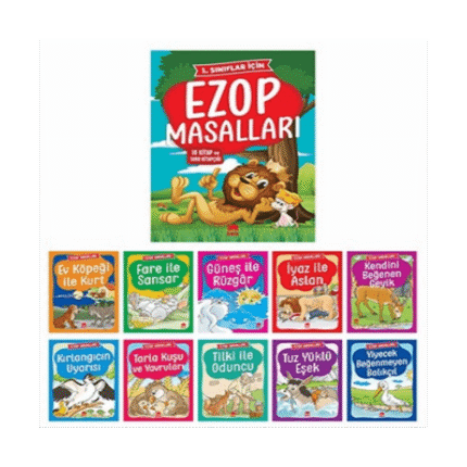 Ezop Masalları Seti - 10 Kitap Takım Küçük Boy - Ezop - Ema Çocuk Yayınları