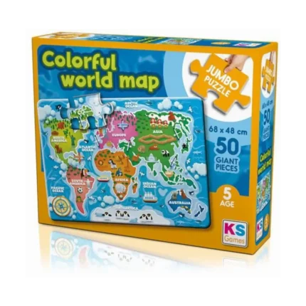 Colorful World Map Jumbo Puzzle 50 Parça