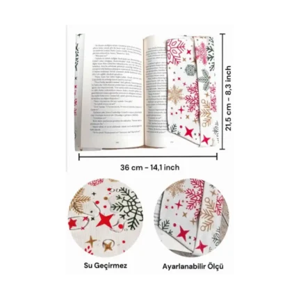 Kar Desenli Ayarlanabilir Kitap Kılıfı
